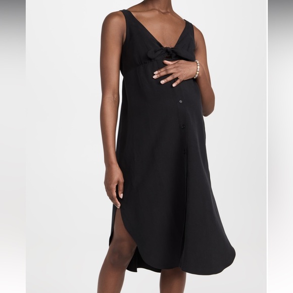NWT Hatch The Nadia Keyhole Maternity Dress in Black Lyocell & Linen Blend - Picture 5 of 6